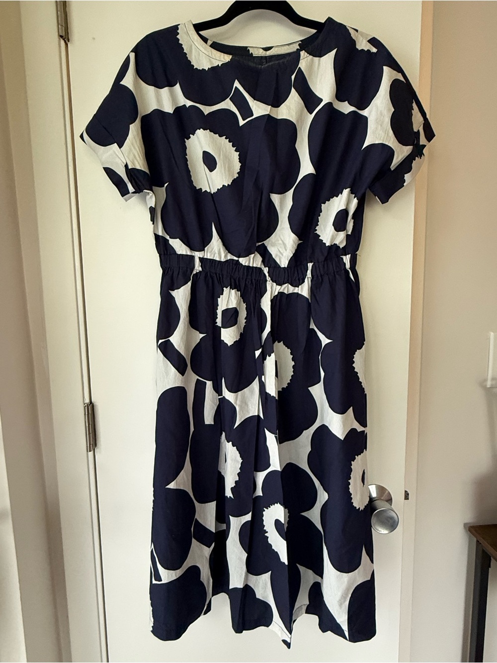 Women's Navy and White Floral Midi Dress